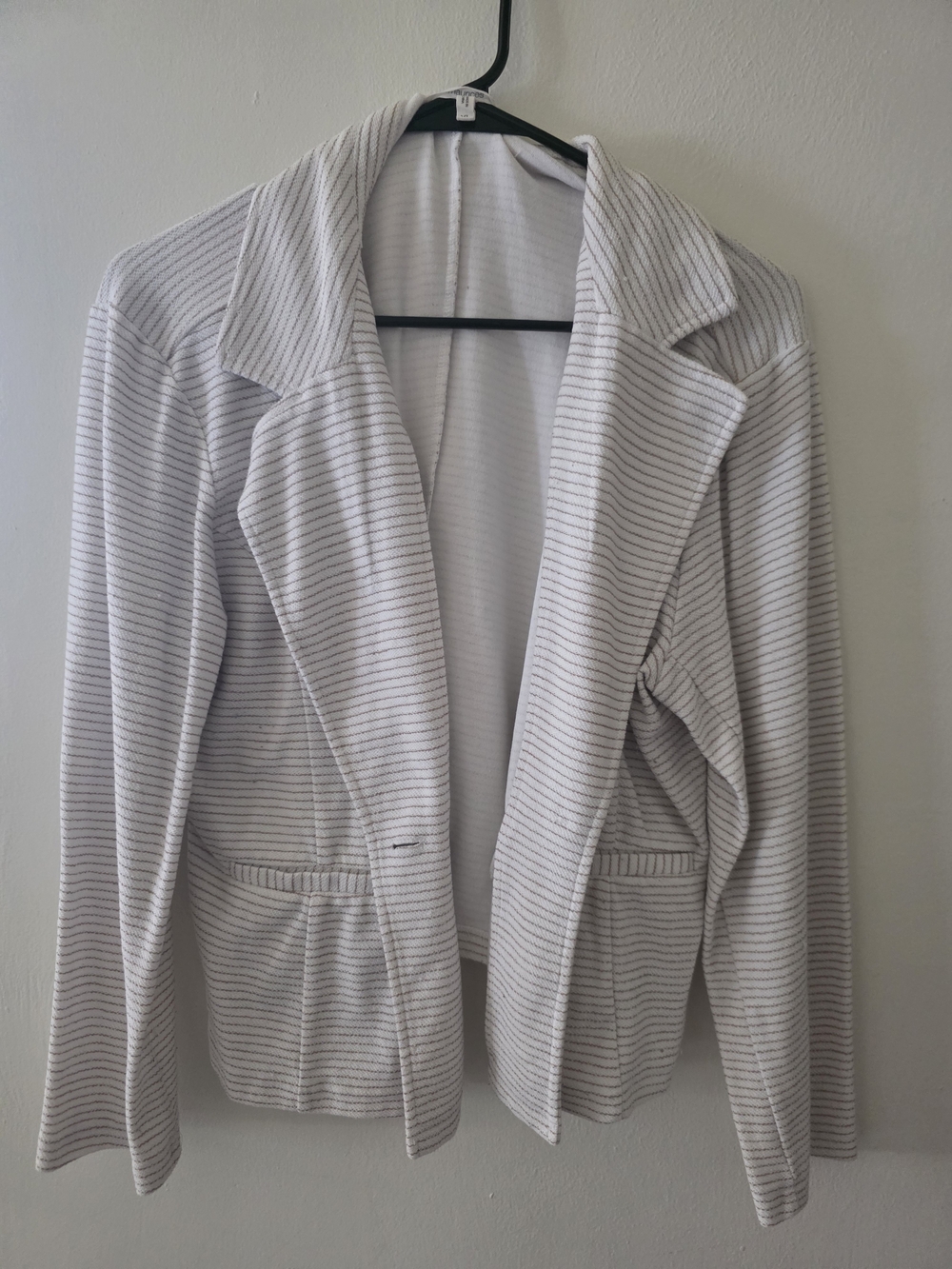 Striped Open-Front Blazer Jacket in Light Gray